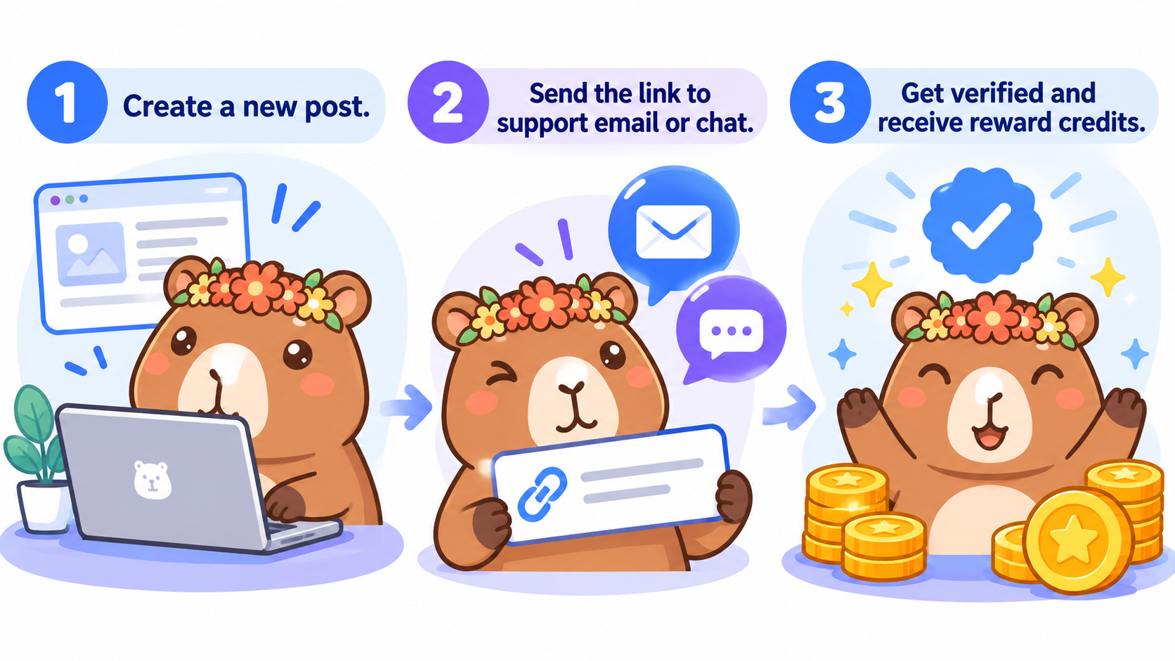 How to participate: create a post, send the link, and get verified